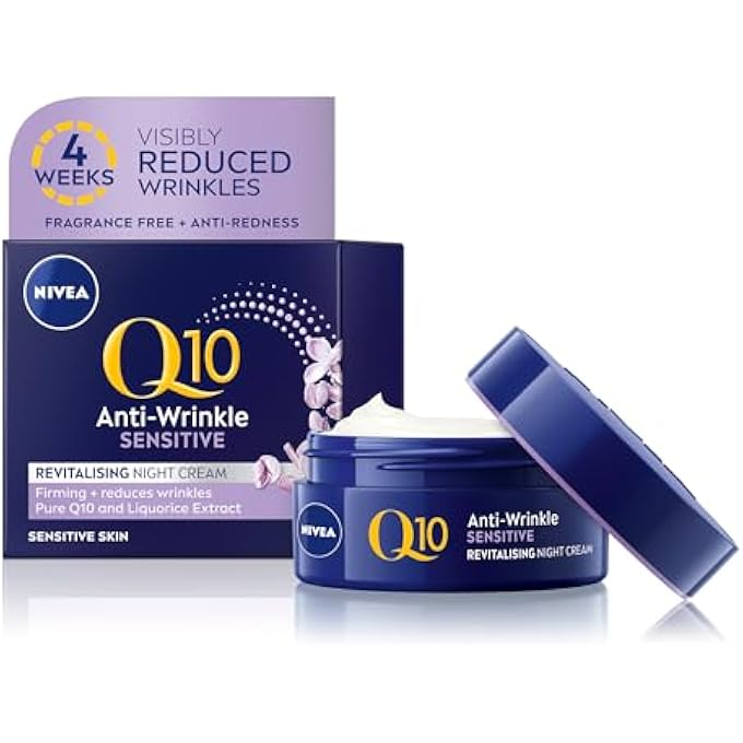 Nivea Q10 ANTI-WRINKLE SENSITIVE REVITALISING NIGHT CREAM (50ML), FACE CREAM WITH PURE SKIN IDENTICAL Q10 AND LIQUORICE EXTRACT, SENSITIVE SKIN CREAM - Image 3